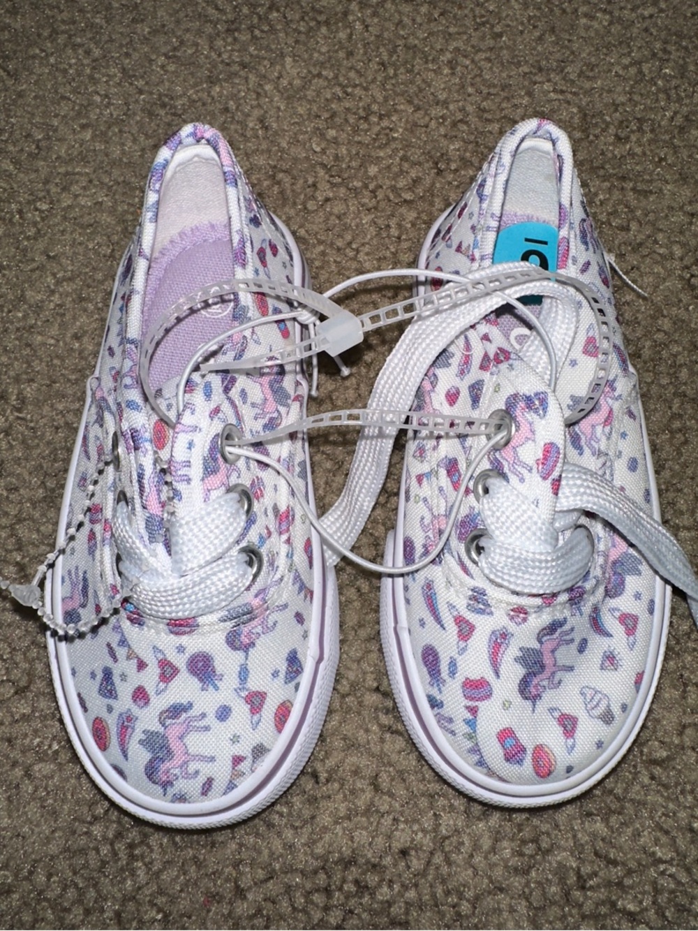 Kids White Canvas Sneakers with Purple Unicorn Print